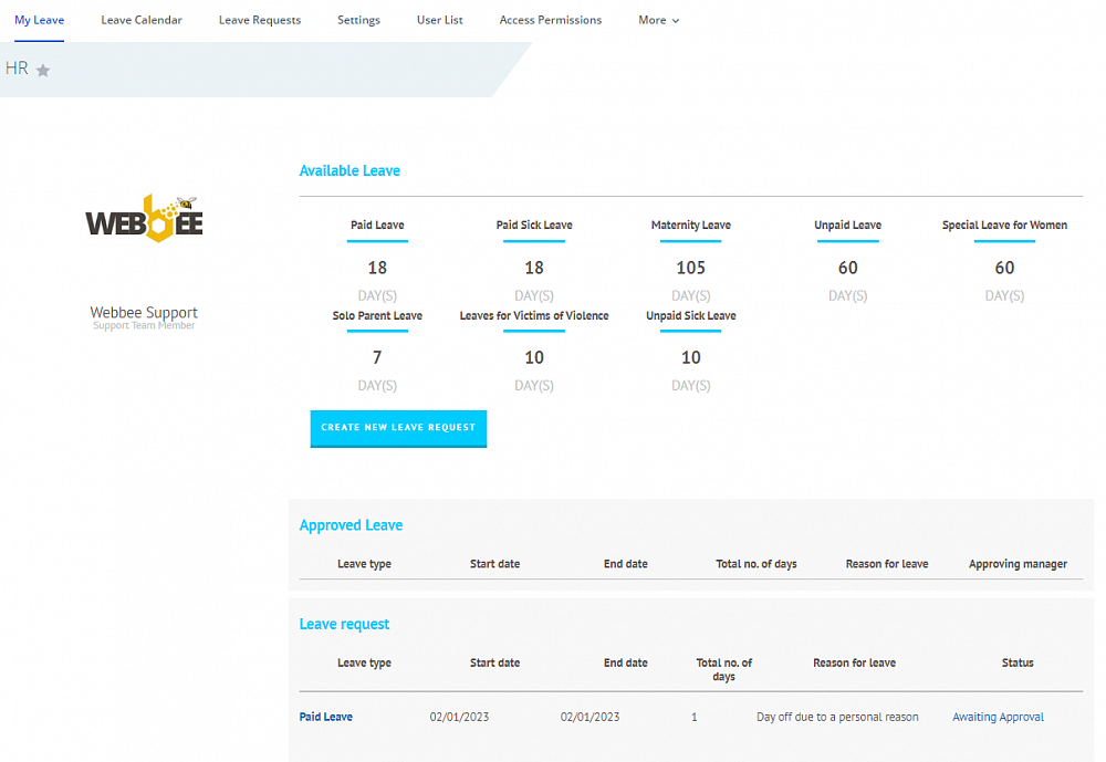 PTO and day-offs tracking - Leave Management in Bitrix24 for HR